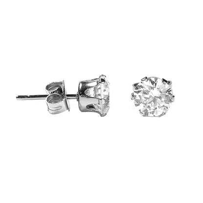 Round Clear CZ Silver Stainless Steel Stud Earrings 3|5|8mm
