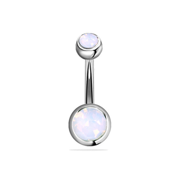 Round Milky White CZ Silver Stainless Steel Belly Bar