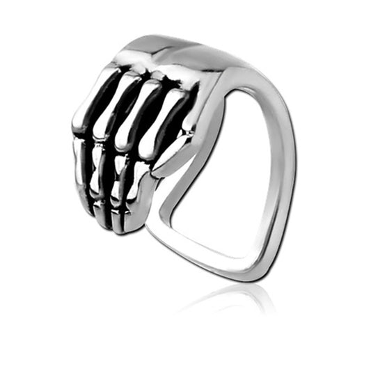 Skeleton Hand Silver Stainless Steel Lip Cuff Ring