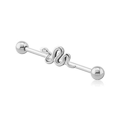 Snake Clear CZ Silver Stainless Steel Industrial Scaffold Barbell