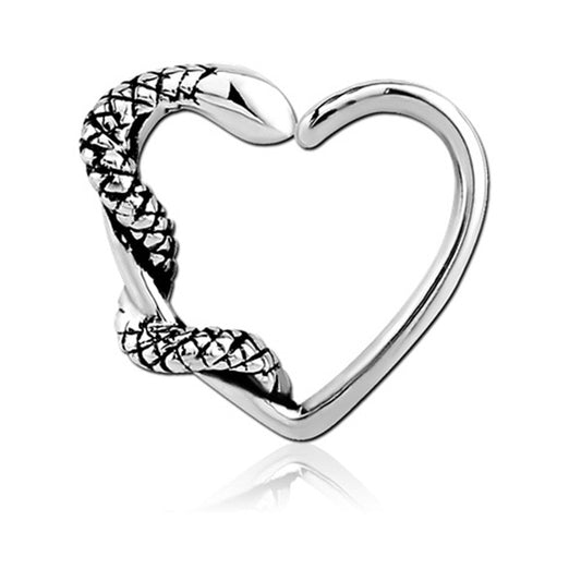 Snake Heart Right Ear Silver Stainless Steel Seamless Daith Ring