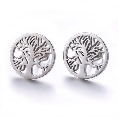 Tree Of Life Silver Stainless Steel Stud Earrings