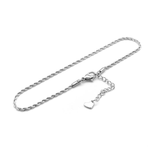 Twisted Rope Chain Silver Stainless Steel Anklet