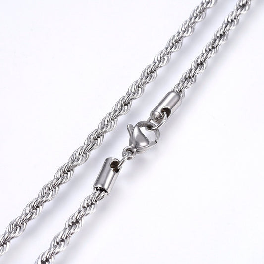 Twisted Rope Chain Silver Stainless Steel Necklace