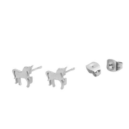 Unicorn Silver Stainless Steel Stud Earrings