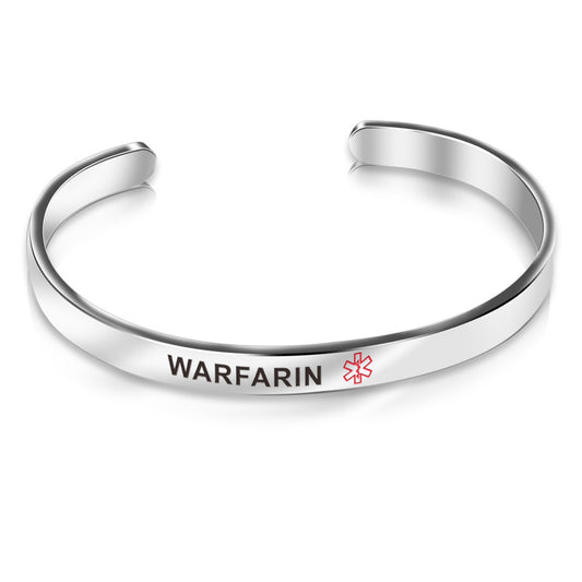 Stainless Steel Silver Warfarin Medical Alert Bangle