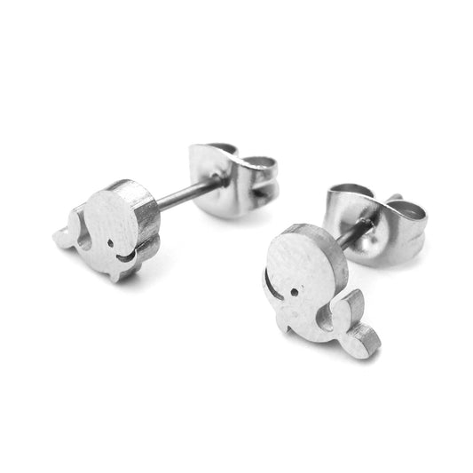 Whale Silver Stainless Steel Stud Earrings