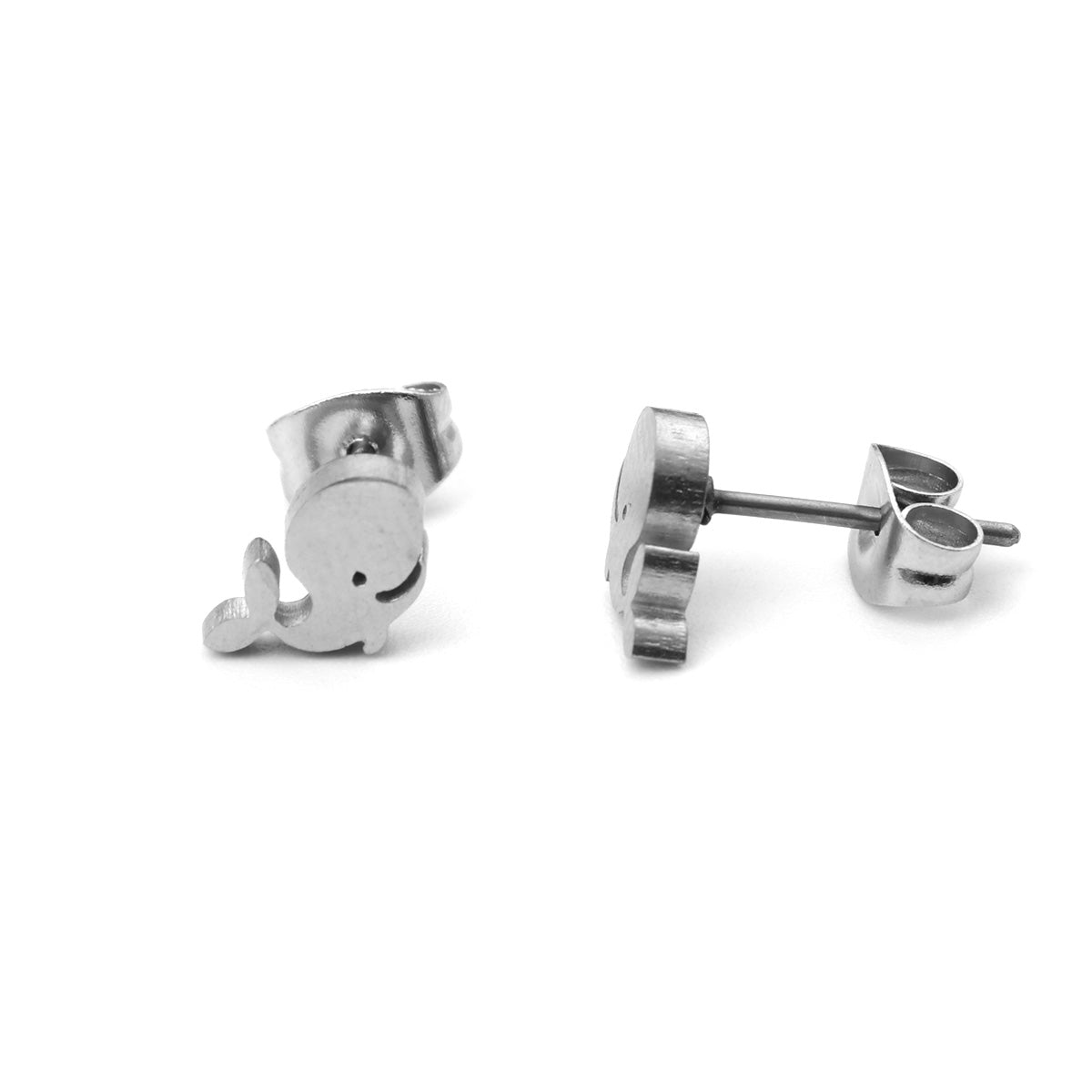 Whale Silver Stainless Steel Stud Earrings