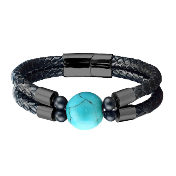 Stainless Steel Turquoise Gemstone PU Leather Bracelet